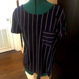 Short Sleeve Navy Blue Striped Shirt Tunic
